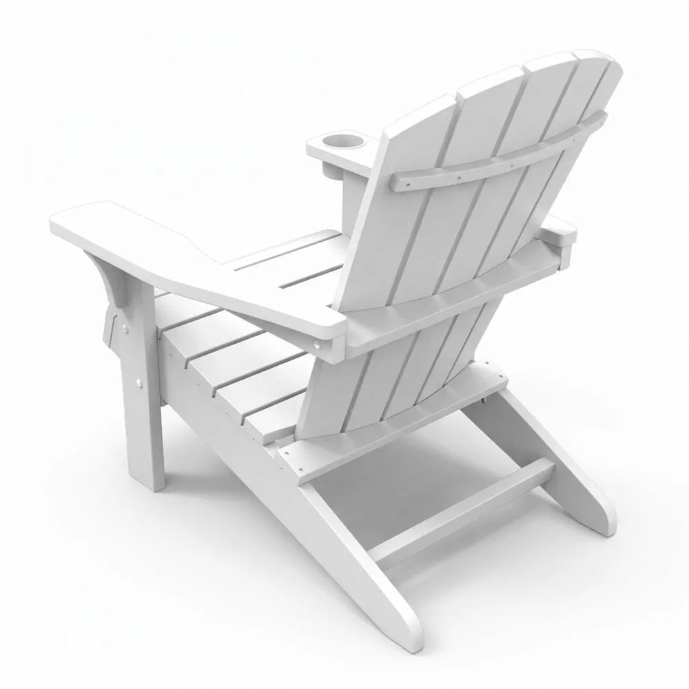 Outdoor Adirondack Sessel, wetterfester Kunststoffstuhl mit Getränkehalter, ideal für Garten und Terrasse, weiß