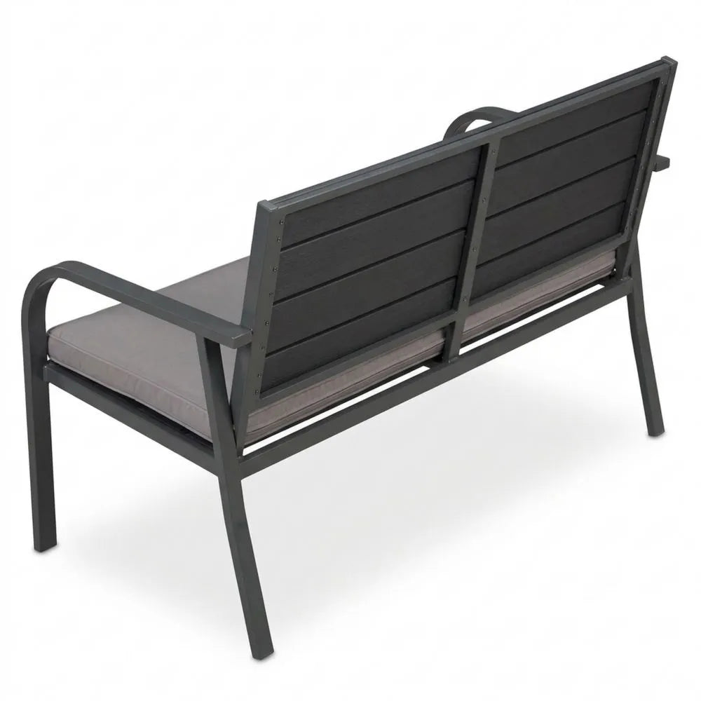 Zweimann-Gartenbank mit Sitzkissen, Holzoptik, 78 x 118 x 66 cm, stabil und grau
