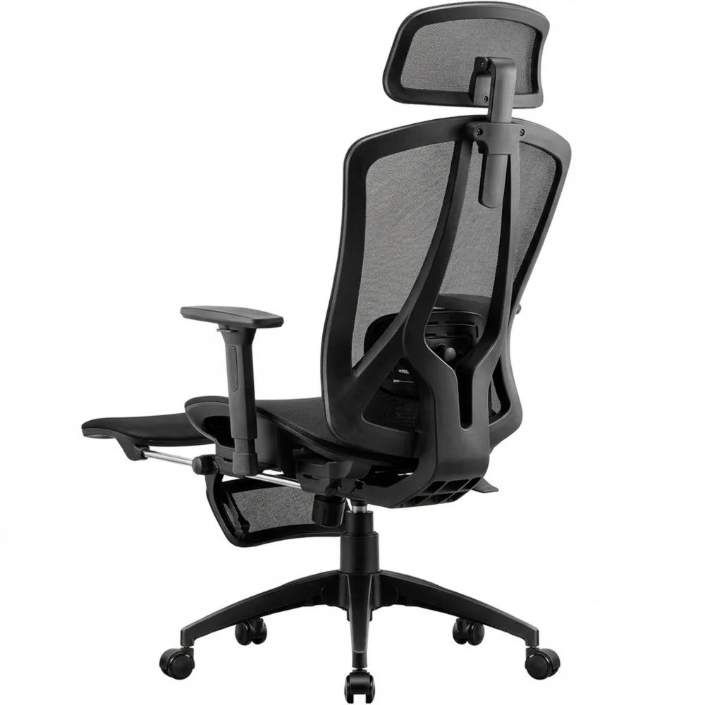 Ergonomischer Bürostuhl mit verstellbarer Lordosenstütze, hoher Rückenlehne und Wasserfallsitz