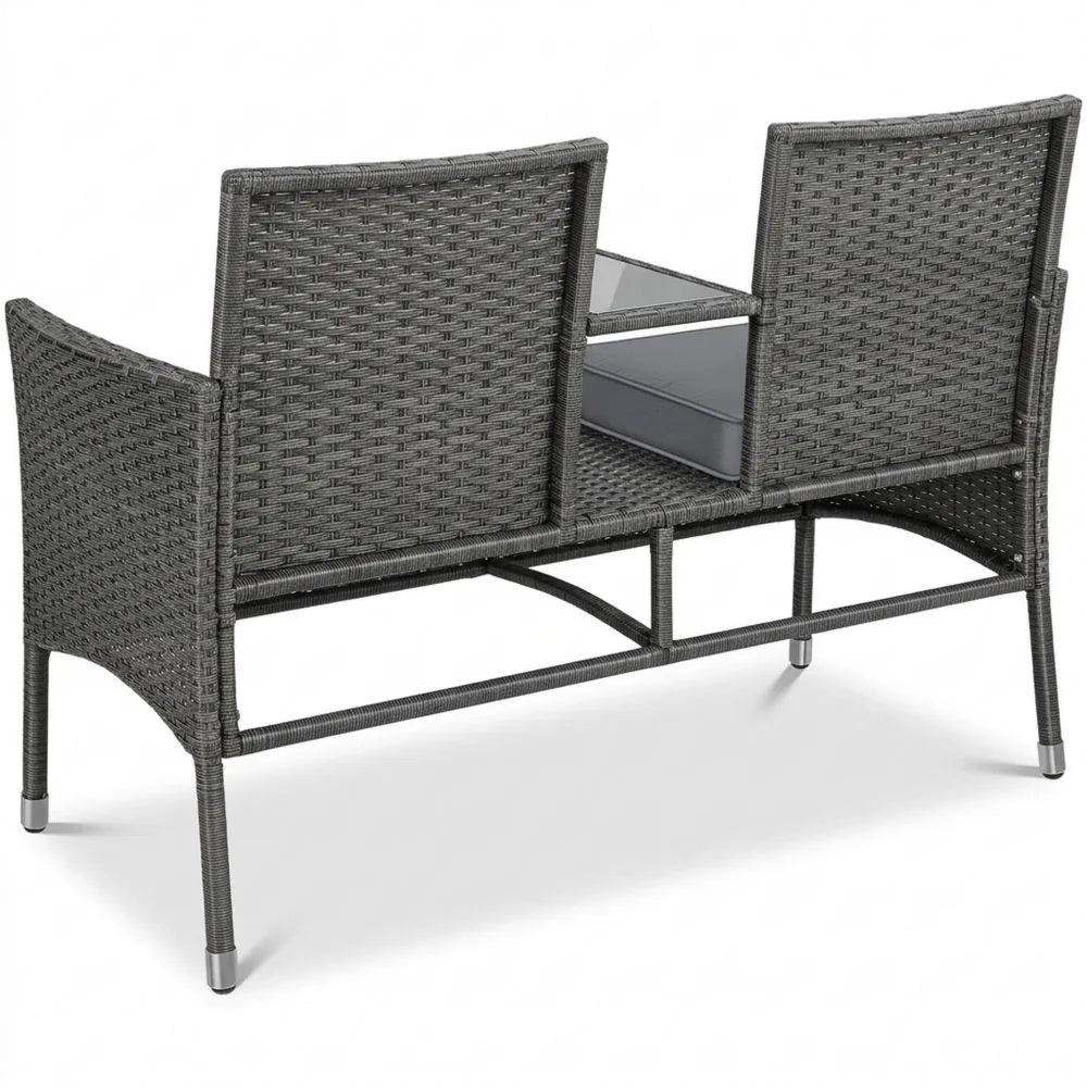 Wetterfeste Gartenbank aus Polyrattan mit Tisch