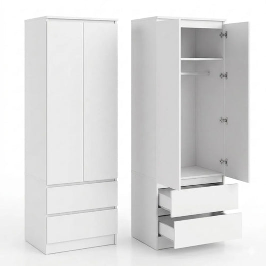 Weißer Kleiderschrank 60x180 cm mit Türen und Schubladen