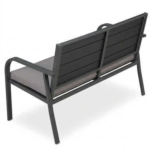 Zweimann-Gartenbank mit Sitzkissen, Holzoptik, 78 x 118 x 66 cm, stabil und grau