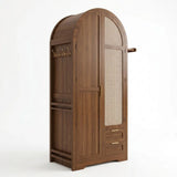 Kleiderschrank mit Flechttüren und Schubladen, 80x50x179 cm, im Vintage-Stil für Schlafzimmer
