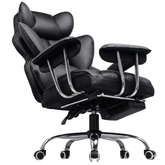 Ergonomischer Gaming-Stuhl mit Fußstütze, Stoffbezug, Federkissen, 150kg Tragkraft, Schwarz