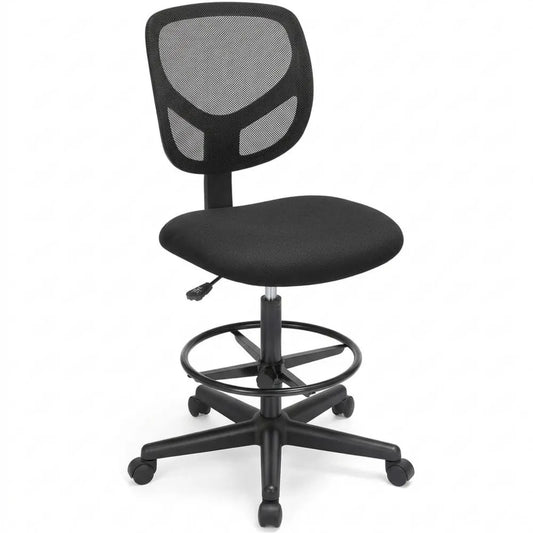 Ergonomischer Drehhocker mit runder Fußstütze, höhenverstellbar, ohne Armlehnen, Stoffbezug, Belastung bis 120 kg, Schwarz