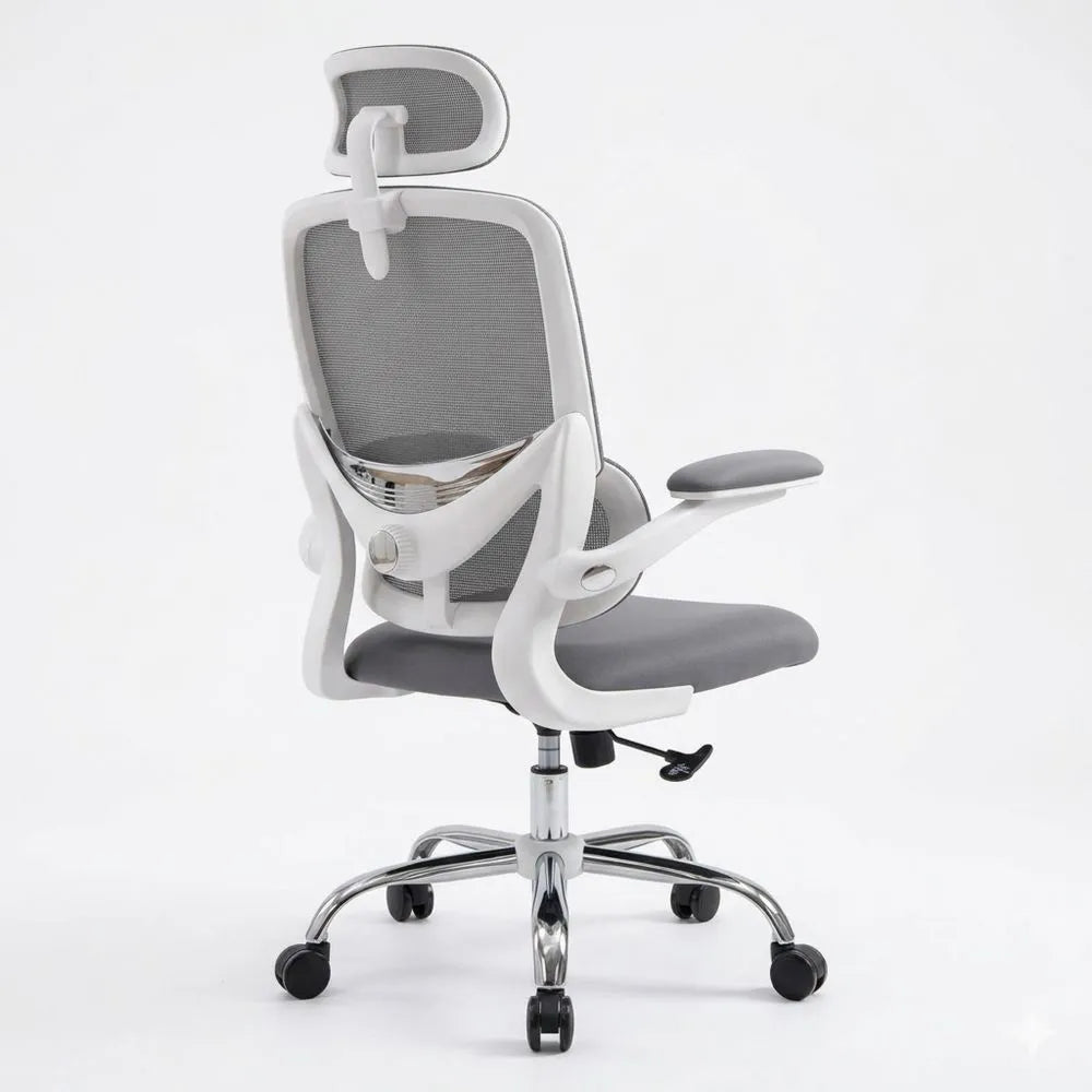Ergonomischer Bürostuhl mit Netzrücken und Lendenstütze, klappbare Armlehnen, drehbar, platzsparend, 150KG Belastbarkeit