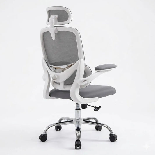 Ergonomischer Bürostuhl mit Netzrücken und Lendenstütze, klappbare Armlehnen, drehbar, platzsparend, 150KG Belastbarkeit