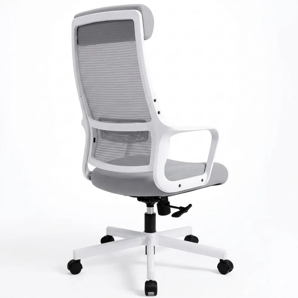 Ergonomischer Bürostuhl mit Kopfstütze und Lendenstütze, Belastbarkeit bis 200 kg, Grauer Mesh-Schreibtischstuhl