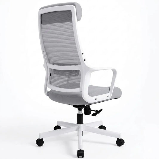 Ergonomischer Bürostuhl mit Kopfstütze und Lendenstütze, Belastbarkeit bis 200 kg, Grauer Mesh-Schreibtischstuhl