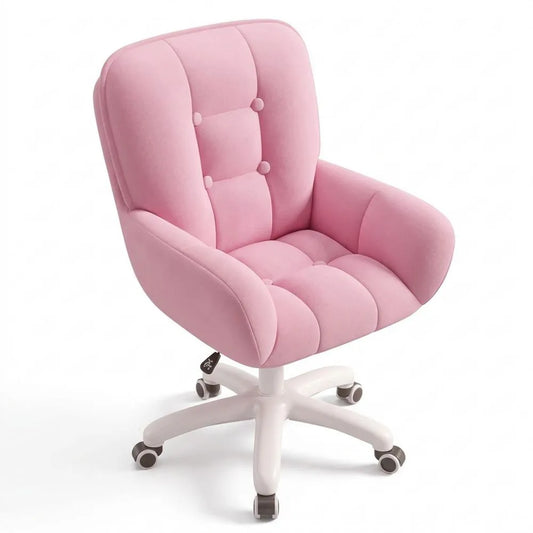 Ergonomischer Samt-Drehstuhl 2-in-1, höhenverstellbar, 360° Drehfunktion, inkl. Kopfkissen, für Büro oder Schlafzimmer, Rosa