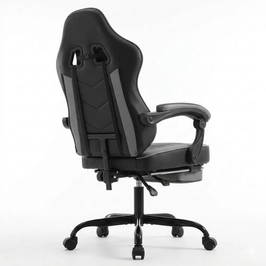 Ergonomischer Gaming-Stuhl mit Fußstütze und Lendenwirbelstütze, Dunkelgrau