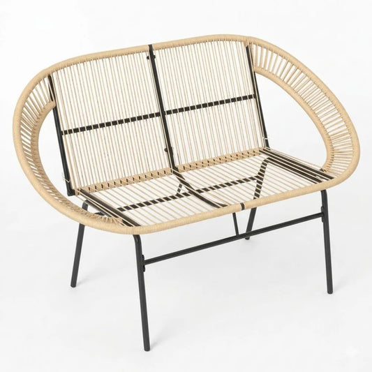Wetterfeste Polyrattan Gartenbank mit Lehne, für Balkon und Terrasse